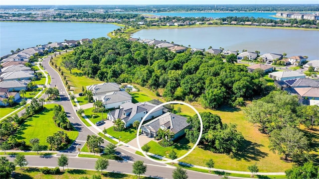 bird's eye view featuring a water view