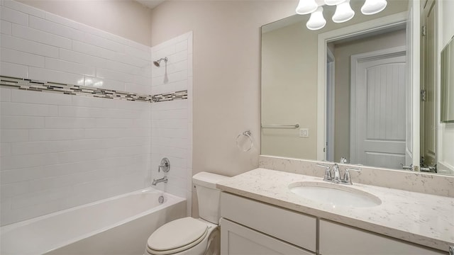 full bathroom with shower / bath combination, toilet, and vanity