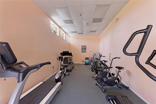 exercise area with a drop ceiling