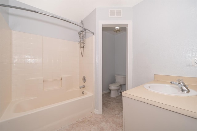 full bathroom featuring tile floors, shower / bath combination, vanity, and toilet