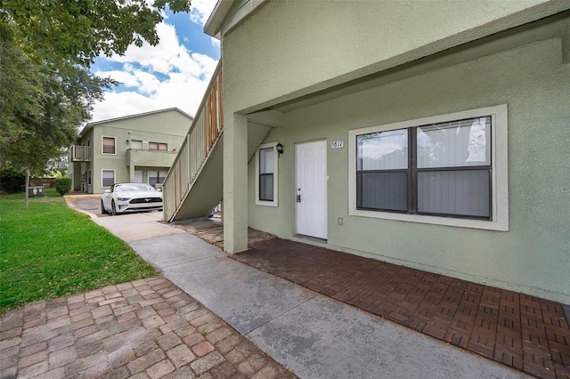 exterior space with a garage