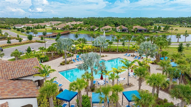 aerial view with a water view