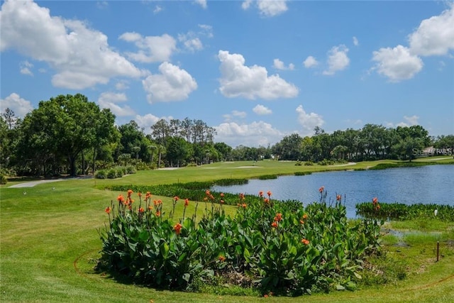 view of home's community featuring a yard and a water view