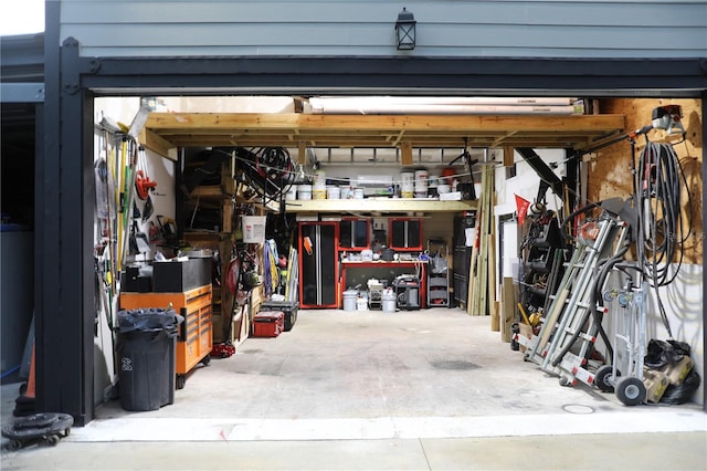 garage featuring a workshop area