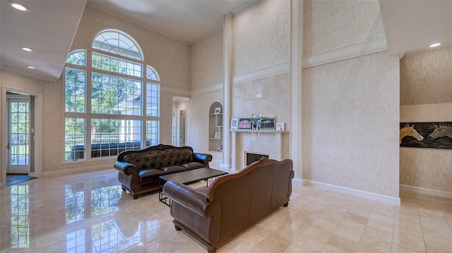 living room featuring light tile floors