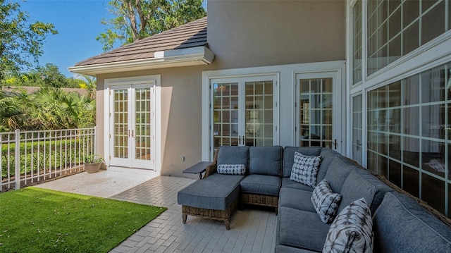 view of patio with french doors and an outdoor hangout area