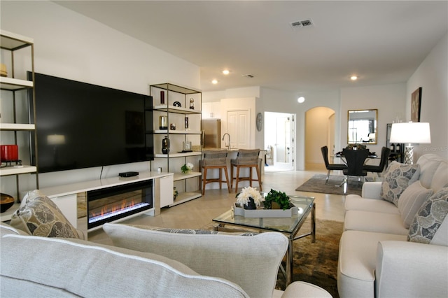 living room featuring light wood-type flooring