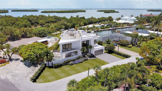 aerial view with a water view