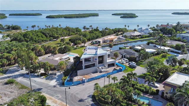 aerial view with a water view