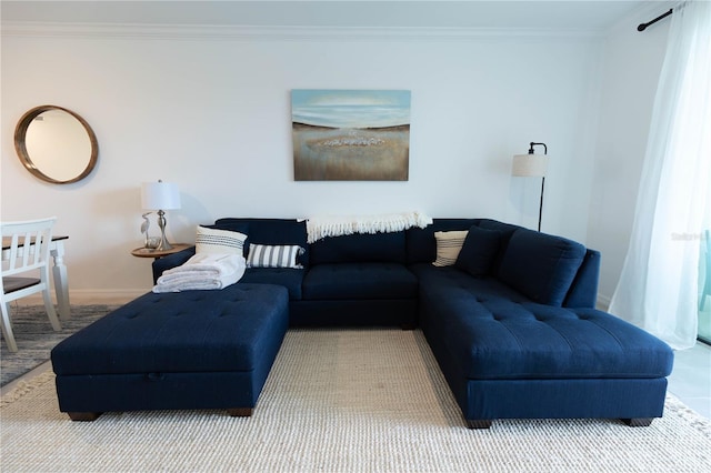 living room featuring crown molding