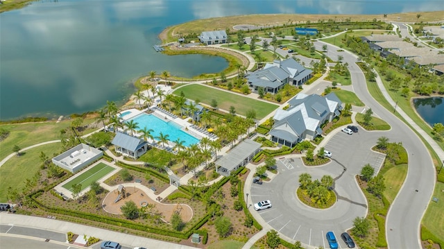 aerial view with a water view