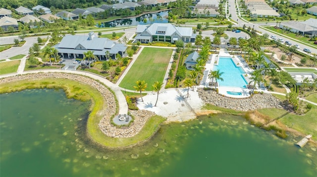 aerial view featuring a water view