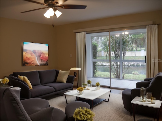 living room featuring ceiling fan