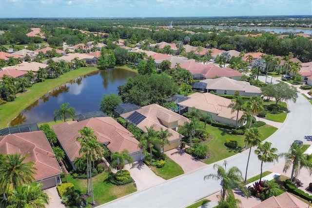 aerial view with a water view