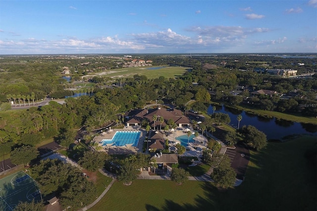 bird's eye view featuring a water view