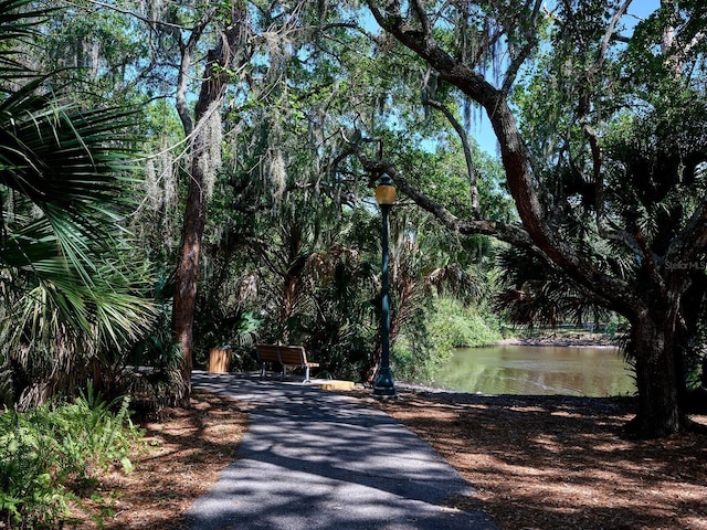 view of property's community with a water view