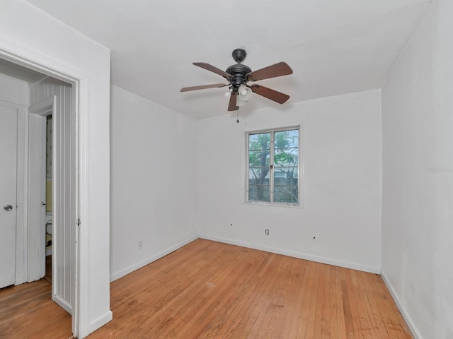 unfurnished bedroom featuring ceiling fan and light hardwood / wood-style floors