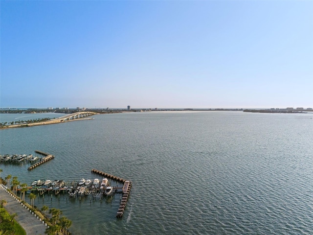 water view featuring a dock