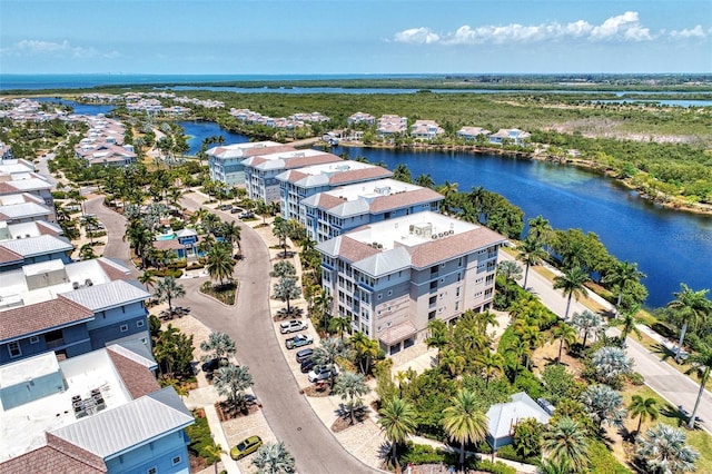 aerial view with a water view