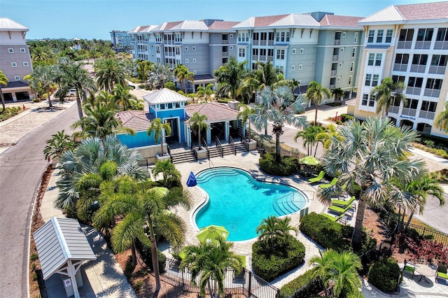 view of swimming pool with a patio