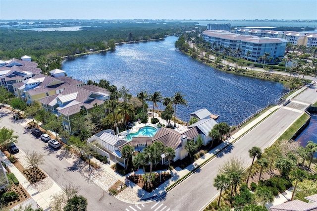 bird's eye view featuring a water view