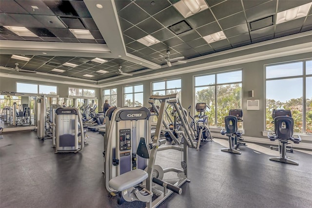 workout area with a paneled ceiling