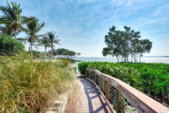 view of home's community with a water view