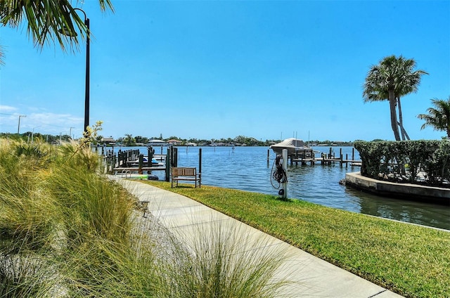 dock area with a water view