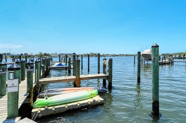 view of dock with a water view