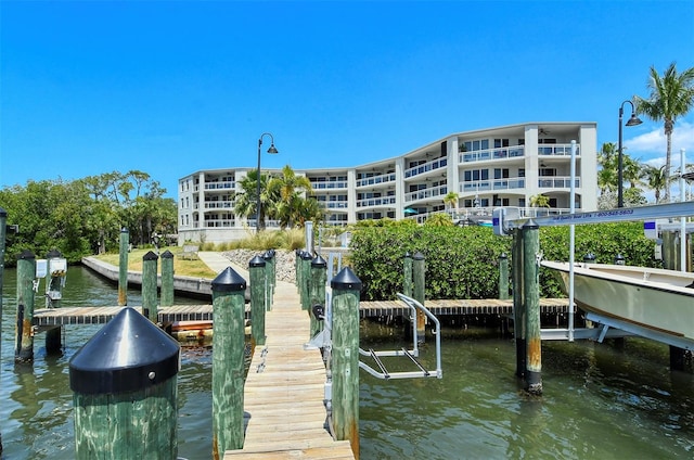 view of dock with a water view