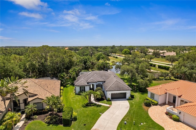 aerial view with a water view