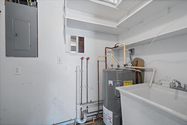 utility room featuring sink and electric water heater