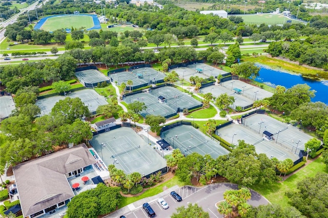 aerial view featuring a water view