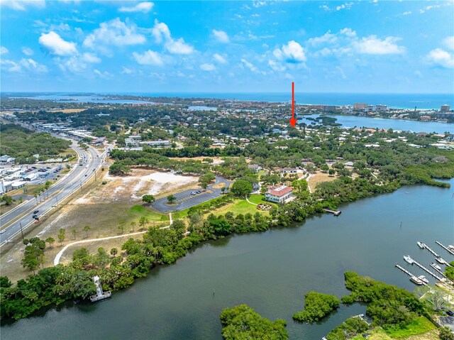 aerial view with a water view