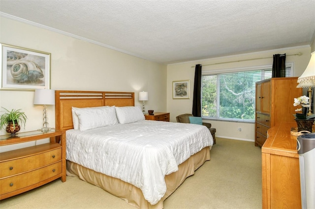 carpeted bedroom with a textured ceiling