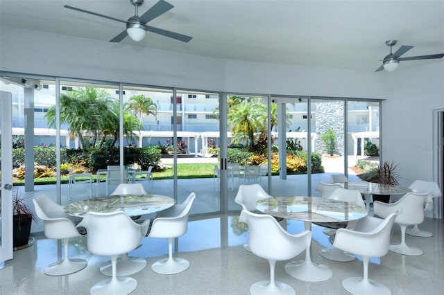 dining area featuring ceiling fan