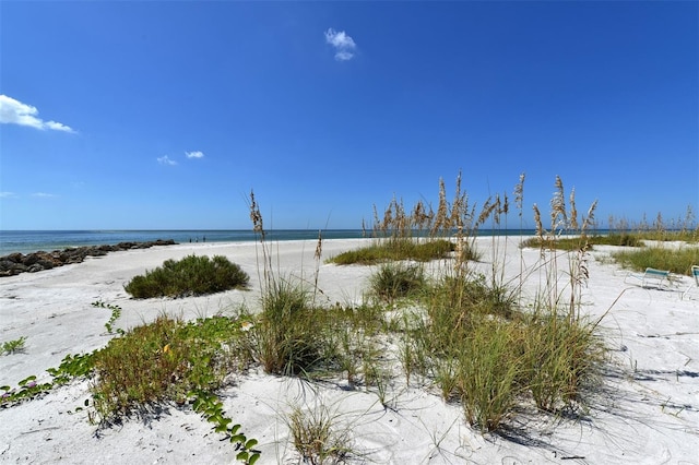 view of water feature with a view of the beach