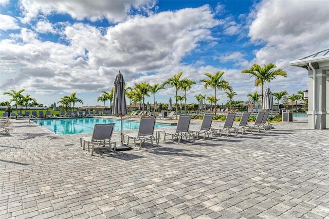 view of pool featuring a patio