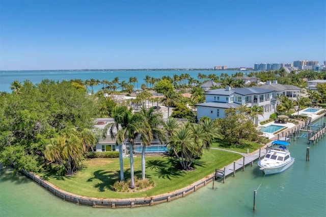 bird's eye view featuring a water view