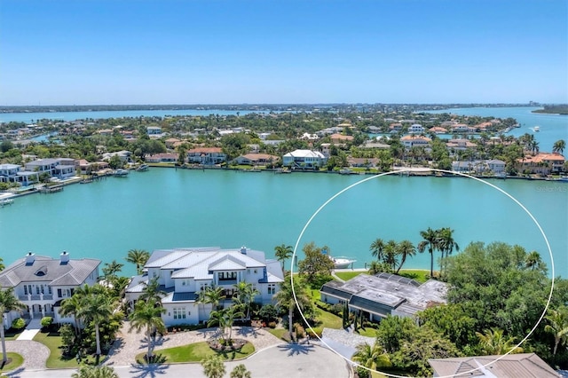 aerial view with a water view