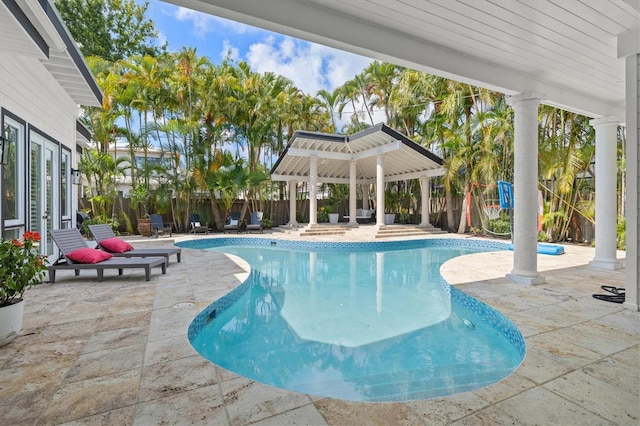 view of pool featuring a gazebo and a patio