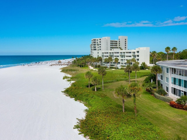 exterior space featuring a view of the beach