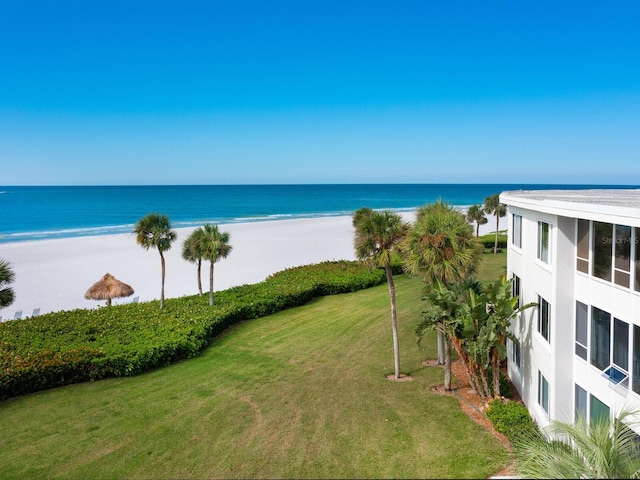 property view of water featuring a beach view