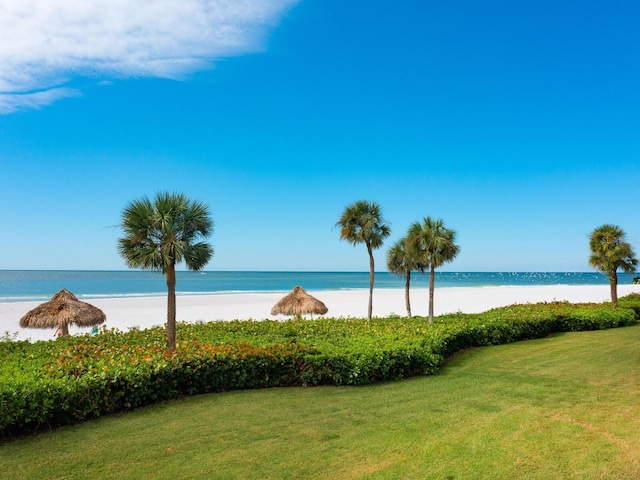 property view of water featuring a beach view