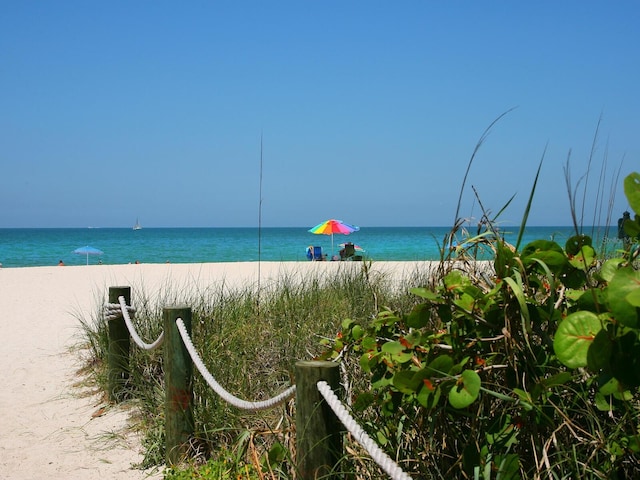 view of water feature with a view of the beach