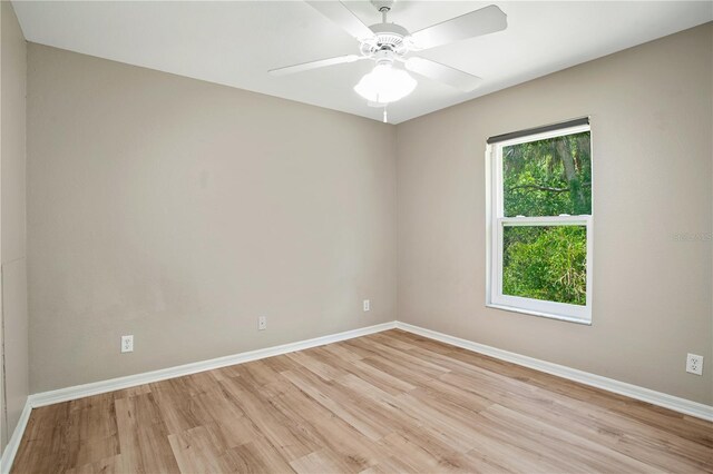 unfurnished room with light hardwood / wood-style flooring and ceiling fan