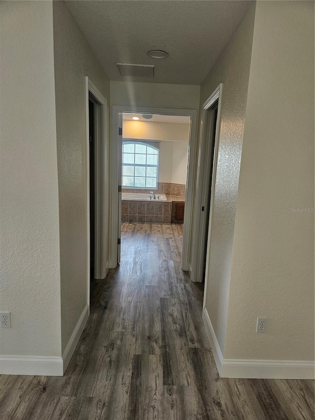 hall featuring dark wood-type flooring