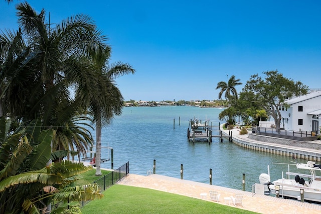 water view featuring a dock