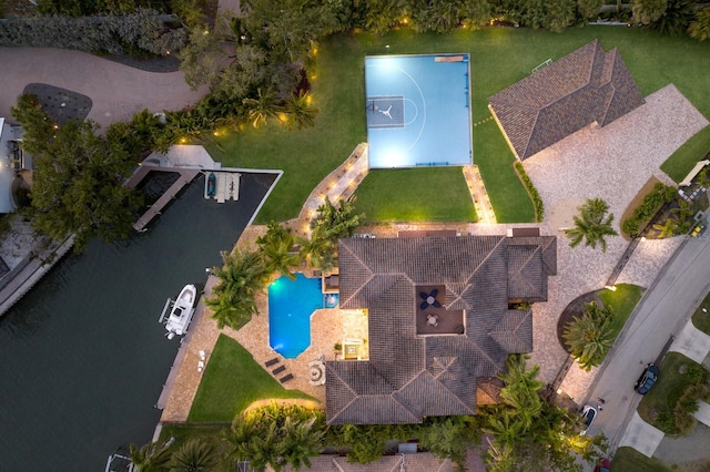 aerial view with a water view