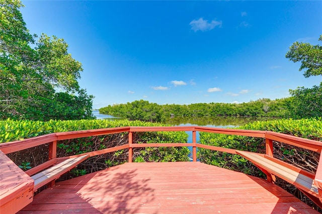 wooden terrace with a water view